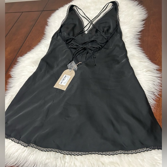 NWT Meshki Size S Amiri Satin Mini Dress With Lace Black Open Back - Picture 11 of 16